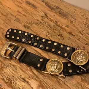 Vintage Leather Gianni Versace Gold Stud Belt.